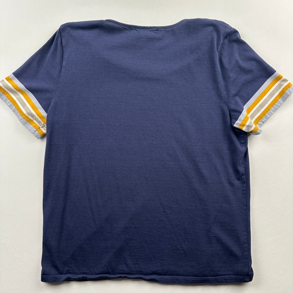 DownEast Blue & Yellow Collegiate Scoopneck Tee Sz Medium Striped Cuffs Preppy - Picture 3 of 6